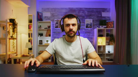 pov of young man putting his headphones