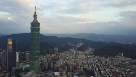 taiwan sunset time taipei city center famous tower aerial panorama 4k