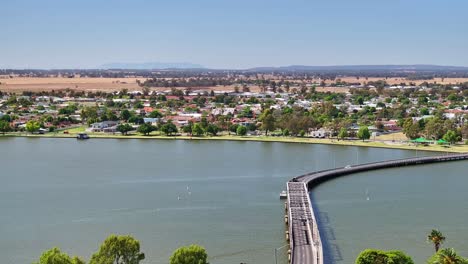 aerial over the bridge and towards the town of yarrawonga in the background