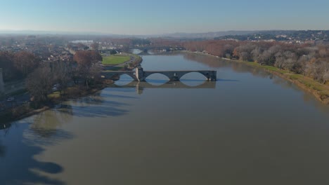 Aerial-view-of-Pont-d'Avignon,-famous-medieval-bridge-over-Rhone-River