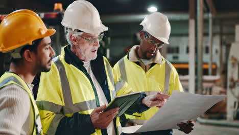 construction workers discussing blueprint at construction site