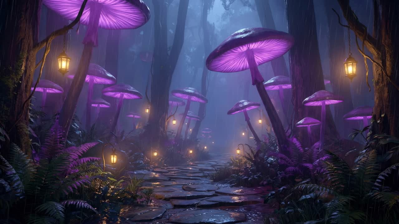 Tranquil dusk trek through illuminated woodland with fluttering insects