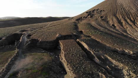 Flying-over-an-ancient-lava-eruption-near-a-sleep-volcano-in-Lanzarote