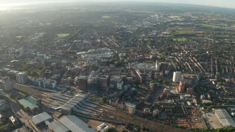 high circling aerial shot of reading uk