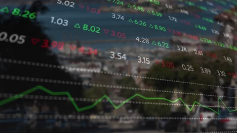 animación del procesamiento de datos y el mercado de valores sobre la ciudad.