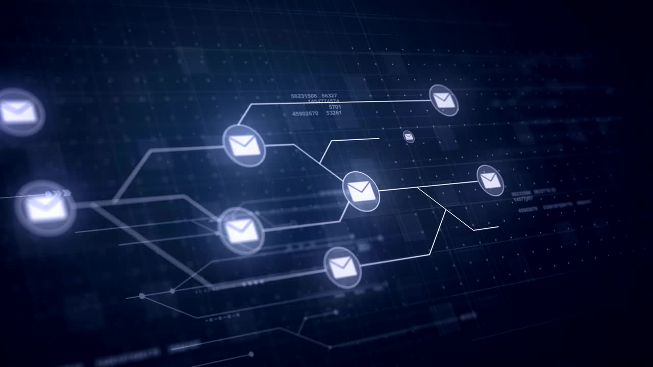 mensajes de correo electrónico placa de circuito de red conexión de enlace tecnología de bucle sin fisuras animación 4k