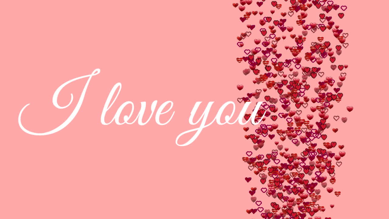 나는 당신을 사랑합니다. 분홍색 배경에 심장이 있는 문자