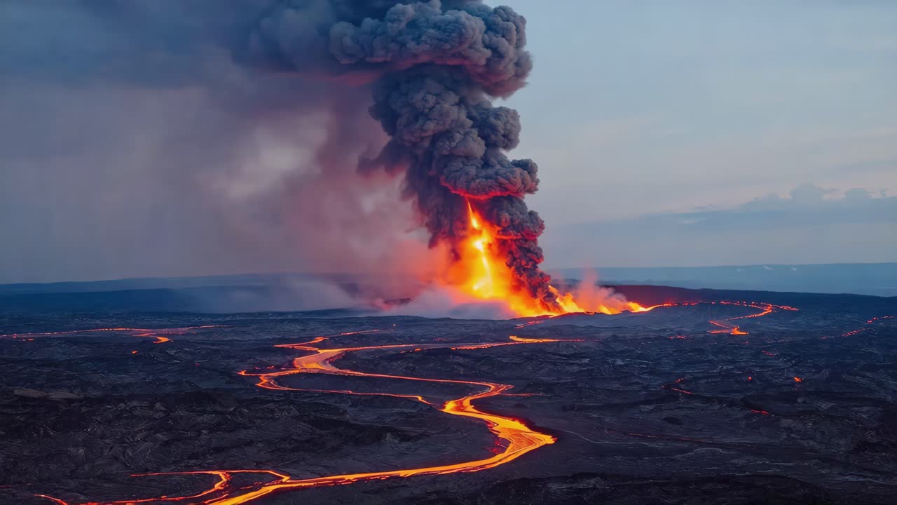 erupción volcánica con flujo de lava