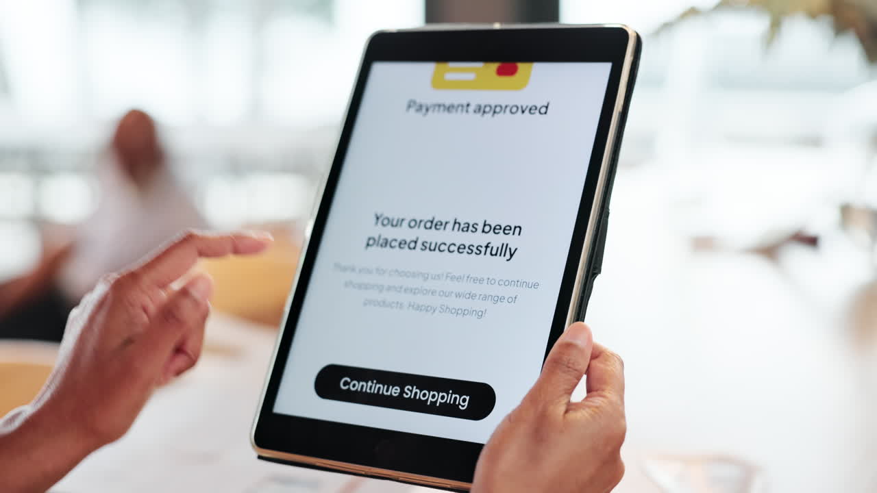 Online shopping order confirmation on tablet