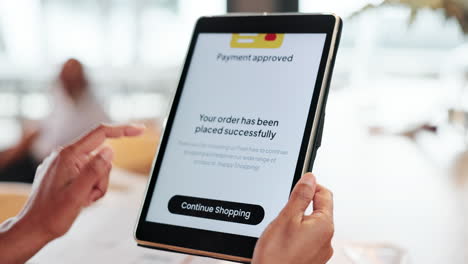 online shopping order confirmation on tablet