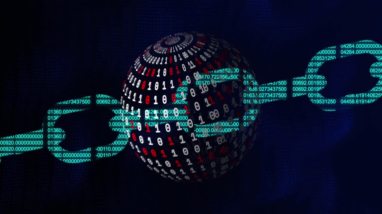 animación del procesamiento de datos en todo el mundo con codificación binaria en fondo negro