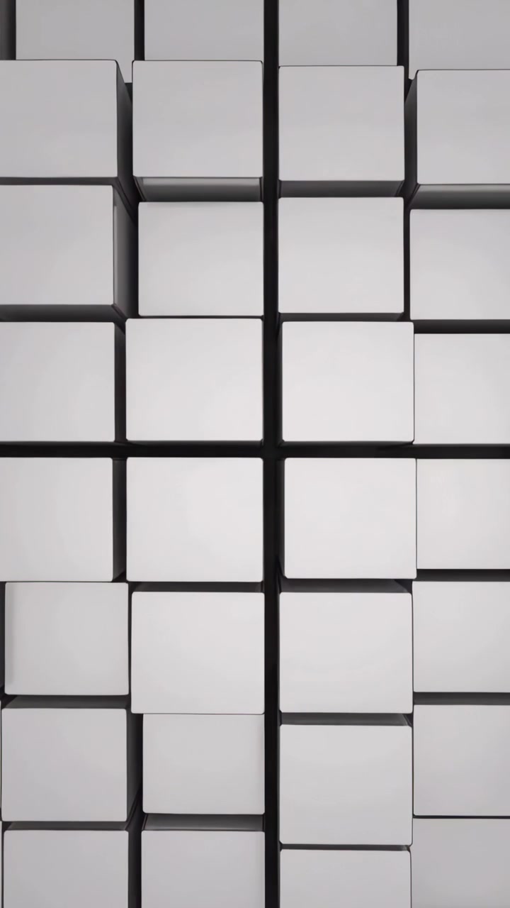Vertical video: Animating modular tile grid rising and settling in studio, showing seams, shadows