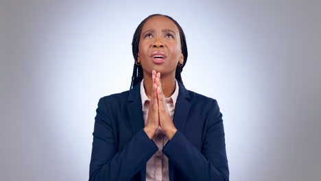 praying, hands and business woman in faith