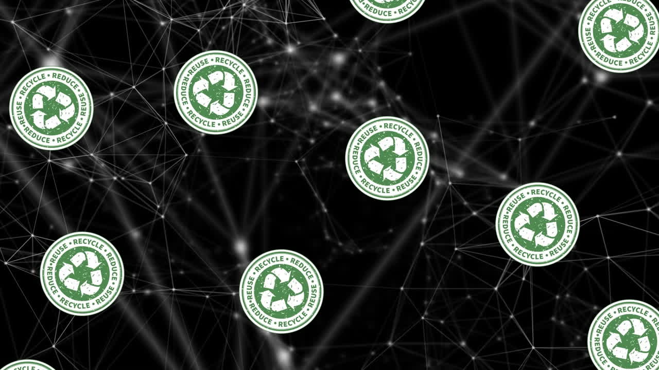 animación de las conexiones con el reciclaje sobre fondo negro