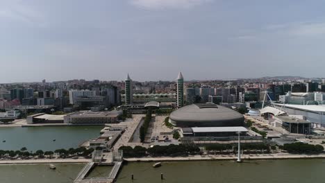 aerial footage of park of the nations in lisbon