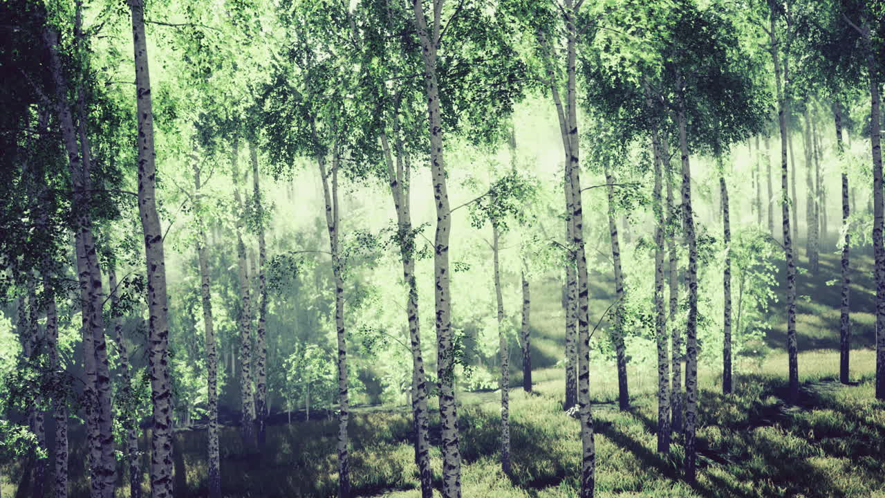 Lush green forest awakening under the soft morning light in early spring