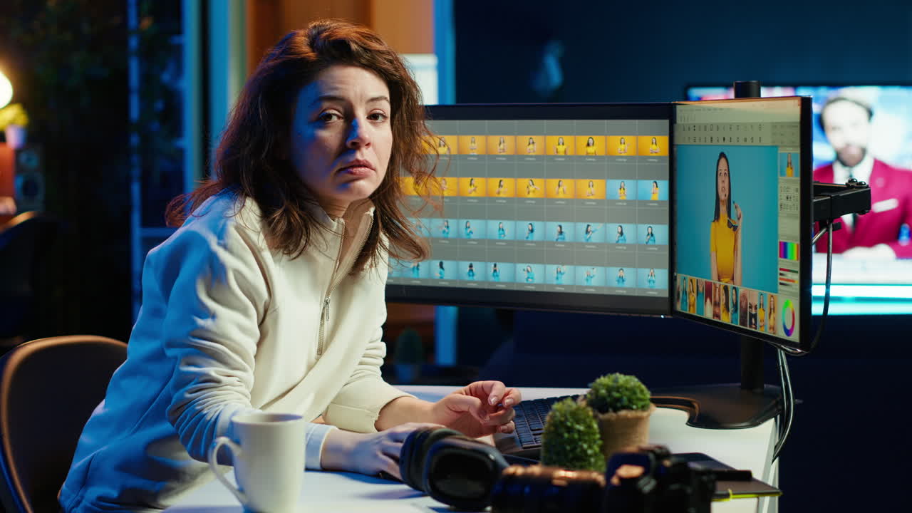 Portrait of photo editor retouching photographs with editing software