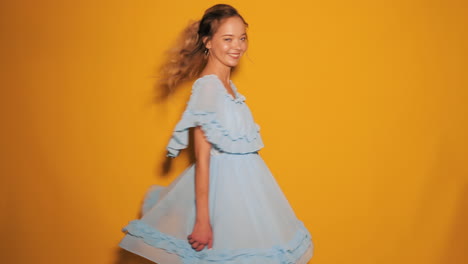 woman in a light blue dress