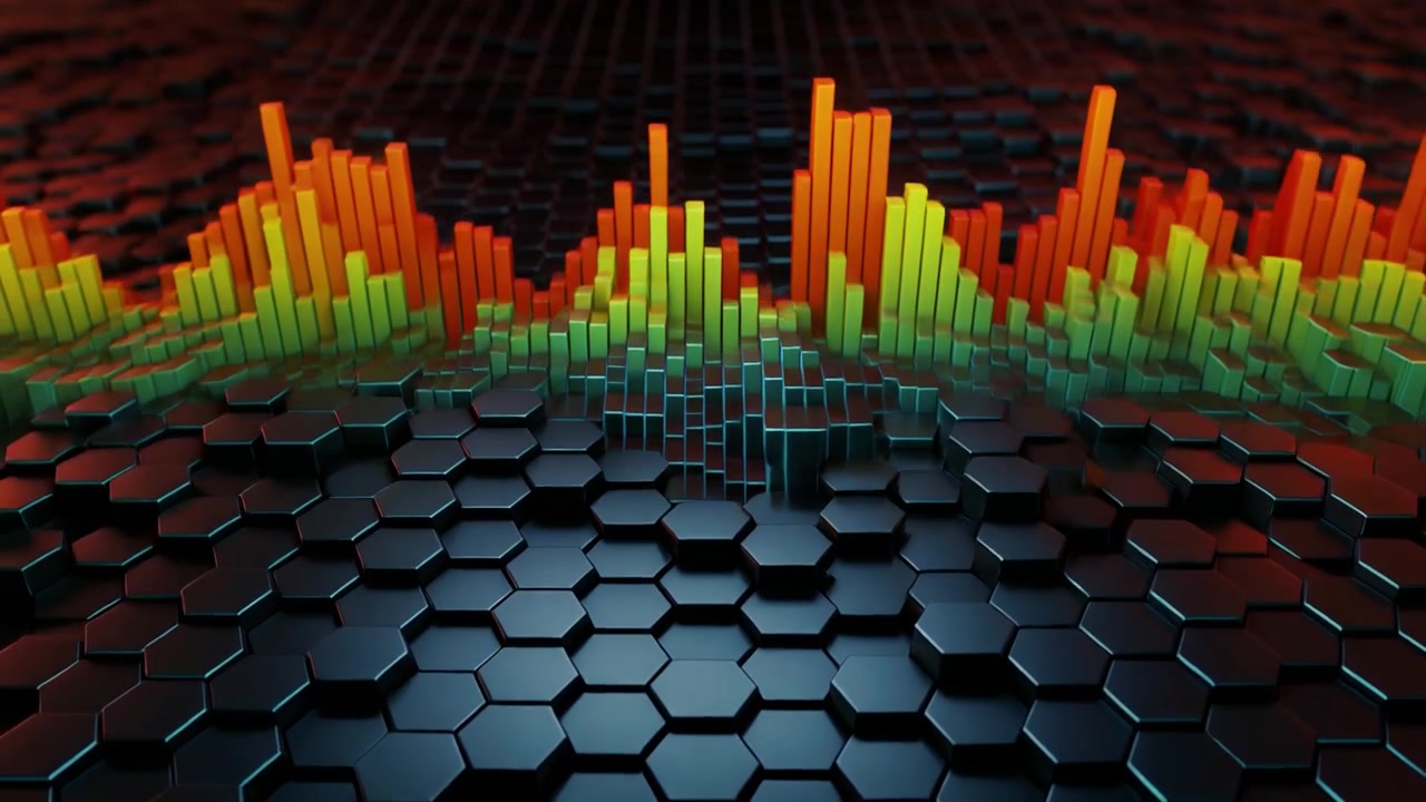 Abstract 3D Hexagonal Sound Wave Visualization