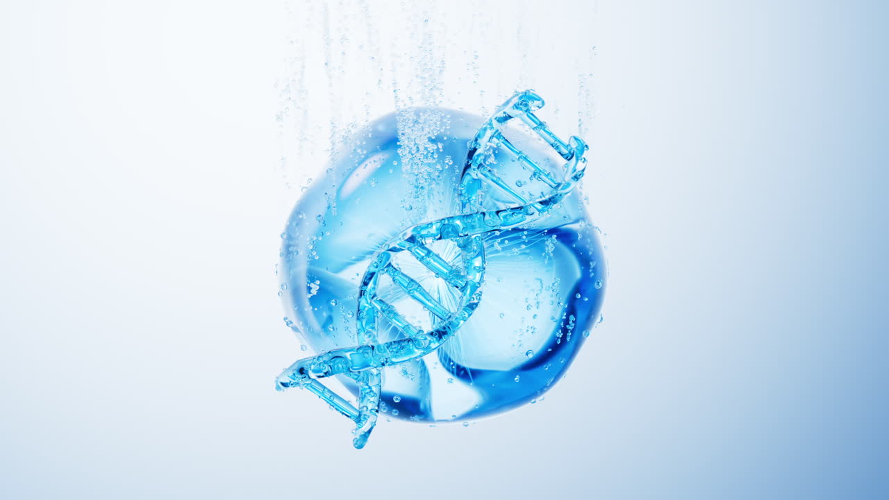 투명한 dna와 물 거품, 3d 렌더링