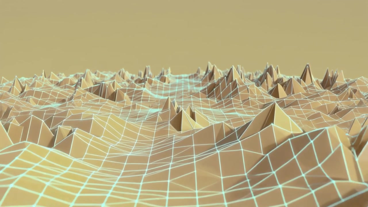 Abstract Digital Terrain with Glowing Wireframe Grid