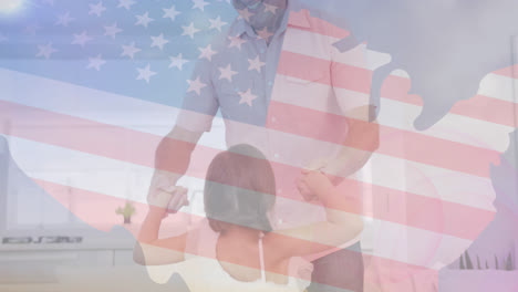 animación de la bandera de los ee.uu. sobre feliz padre caucásico bailando con su hija en casa