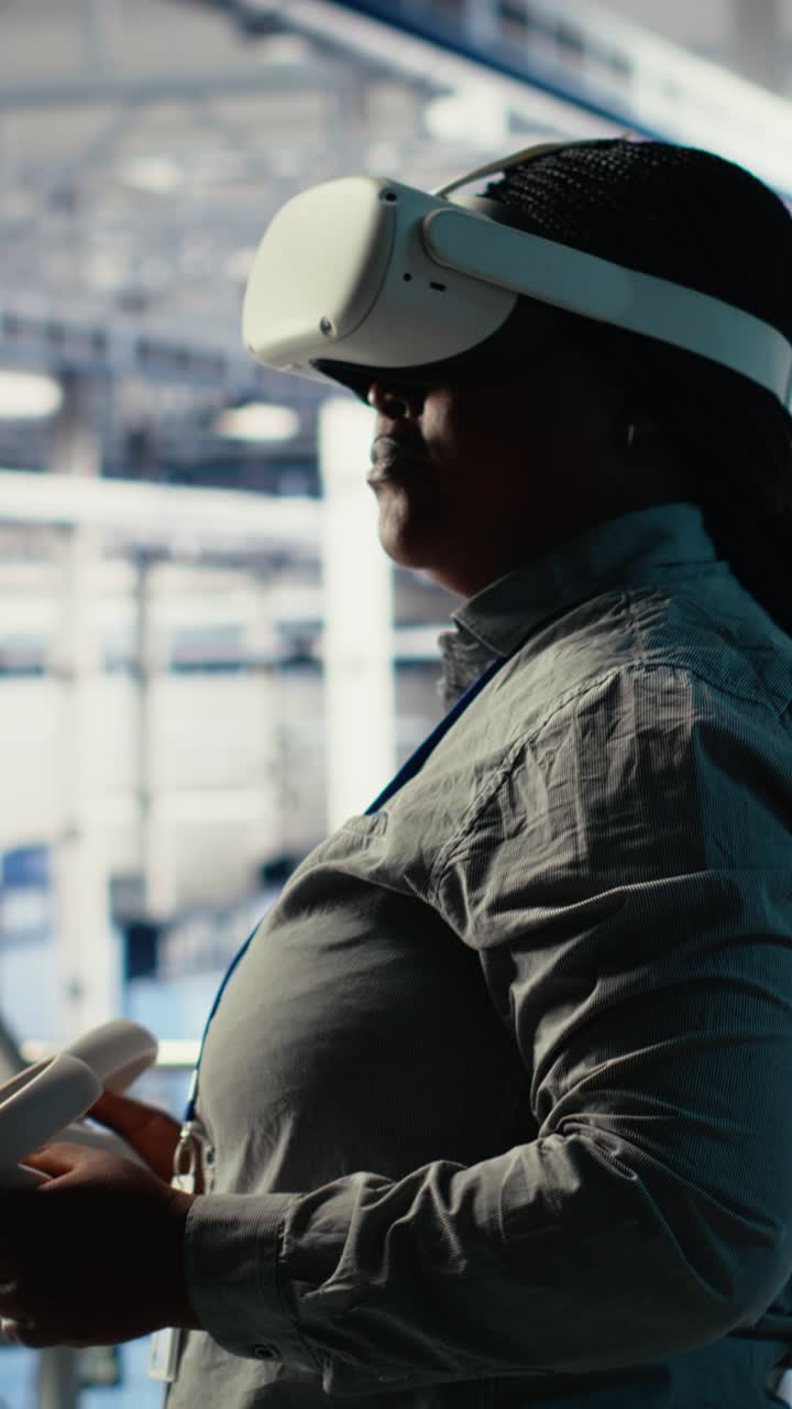 Vertical Video Software Developer In Server Room Wearing Vr Goggles Optimizing Ai Systems