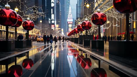 festive decorations illuminate city street during winter evening