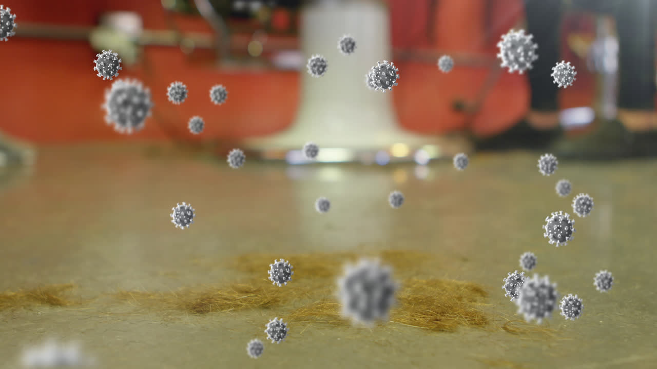 살롱 바닥에 떨어지는 머리카락에 대한 코로나19 세포