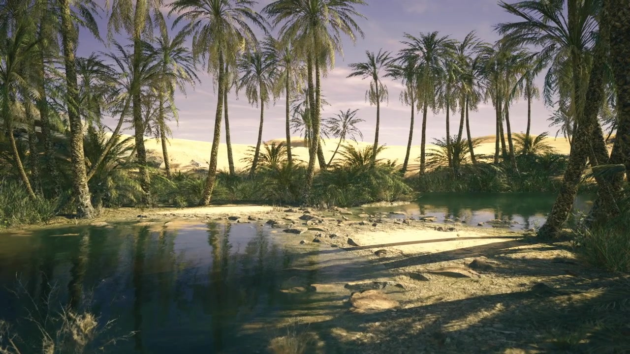 Ambiente arido che integra sistemi idrici tradizionali con un'ecologia resiliente.