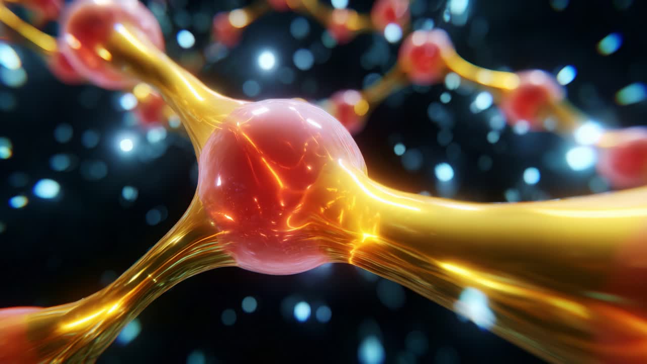 A Stunning View of Molecular Structures in Motion, Capturing the Intricate Connections Between Energetic Particles Within a Dynamic Environment Filled with Vibrant Colors and Light Effects