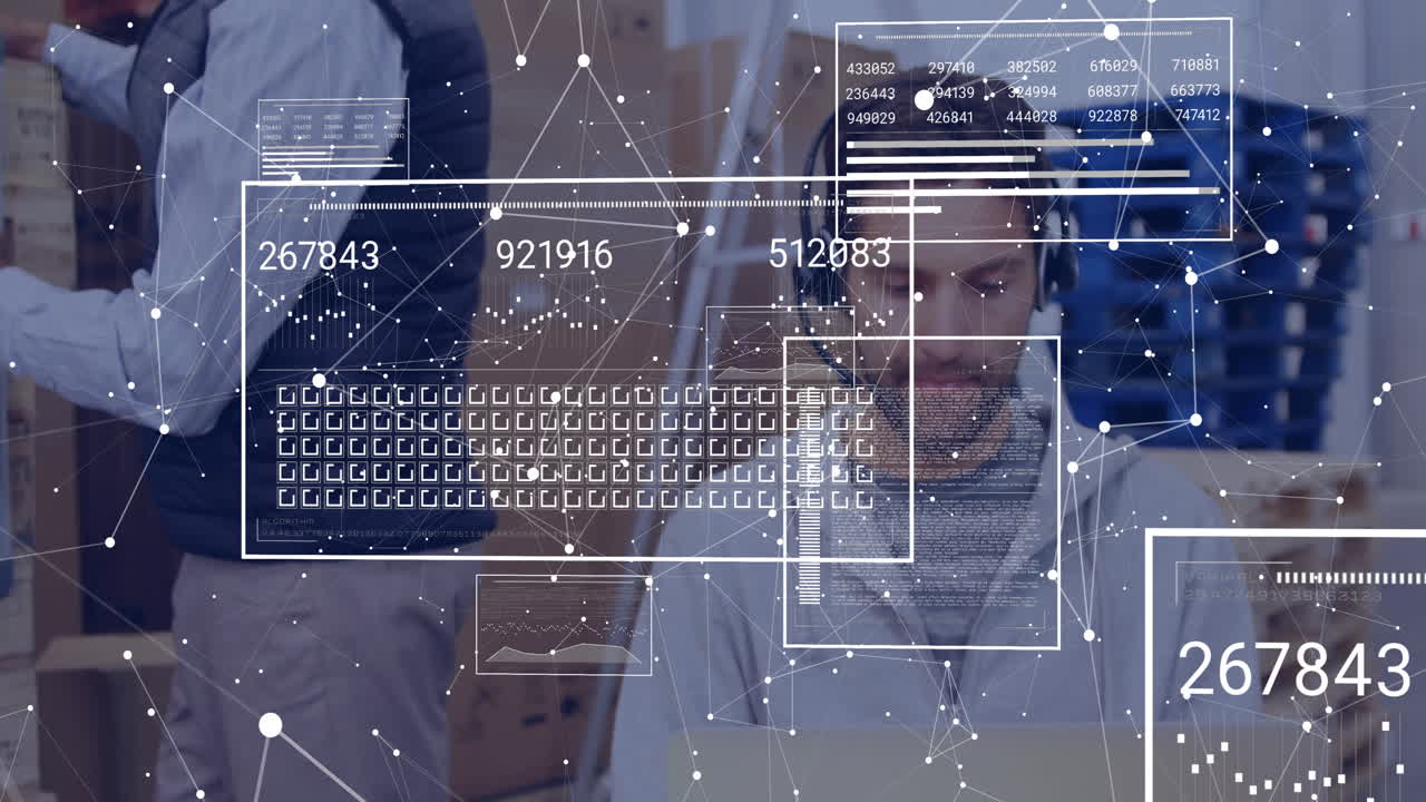 Digital data and network connections animation over people working in office