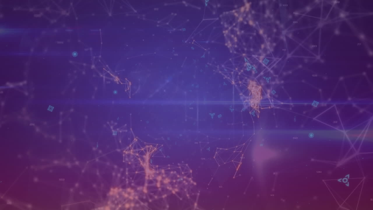 animación de los iconos de perfil y la red de conexiones contra un fondo púrpura