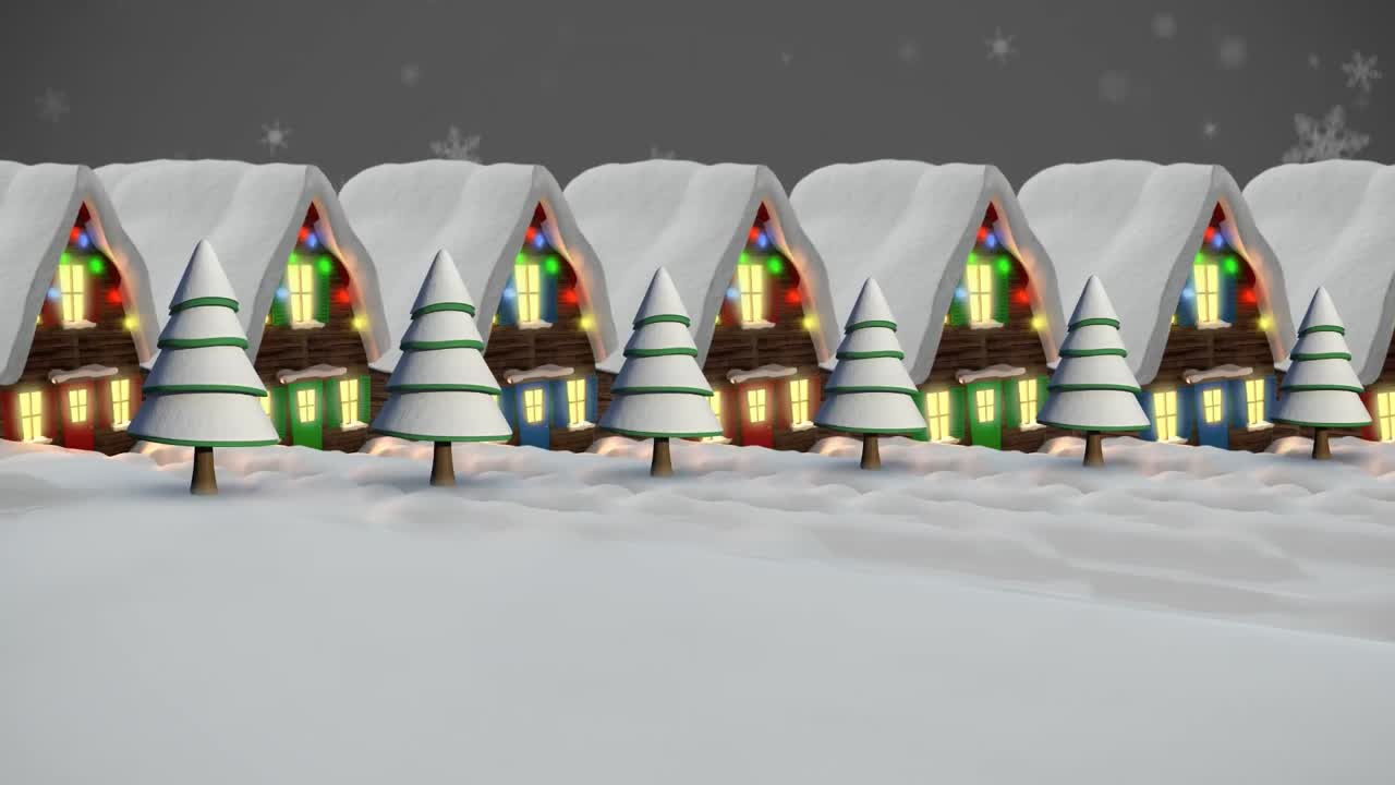 요정의 불빛으로 집 위에 내리는 눈의 애니메이션