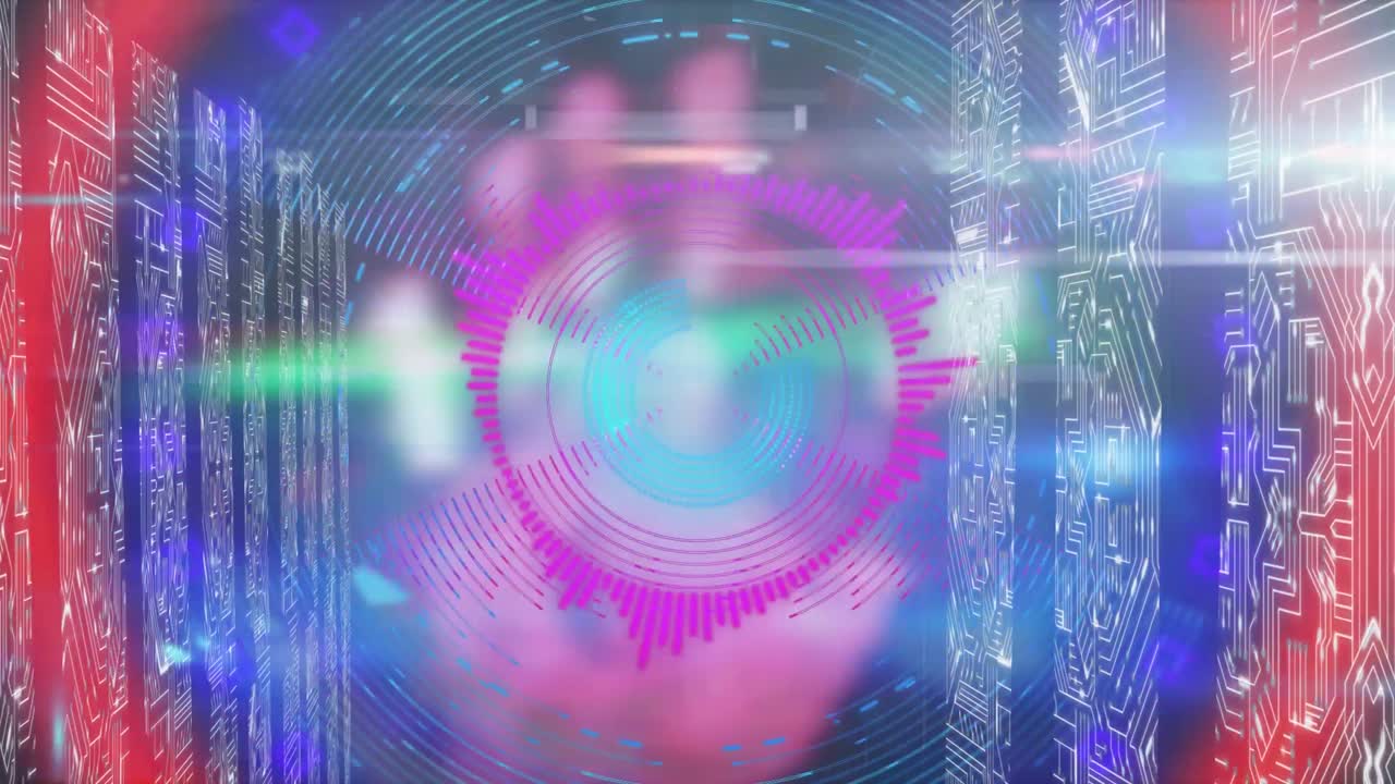 컴퓨터 서버를 통해 범위 스캐닝과 데이터 처리의 애니메이션