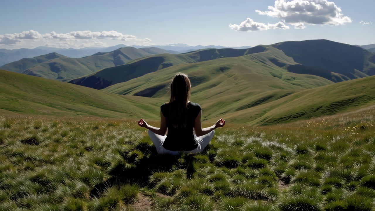 Woman Meditating on a Mountain Top