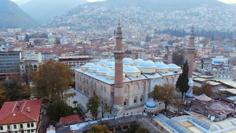 aerial view of bursa historical grand mosque with drone