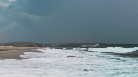 seashore level panoramic shoot on the beach of black sea coast of bulgaria in cloudy day