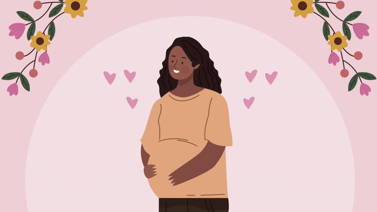 afro young woman pregnancy with hearts