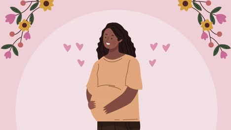 mujer joven afro embarazo con corazones