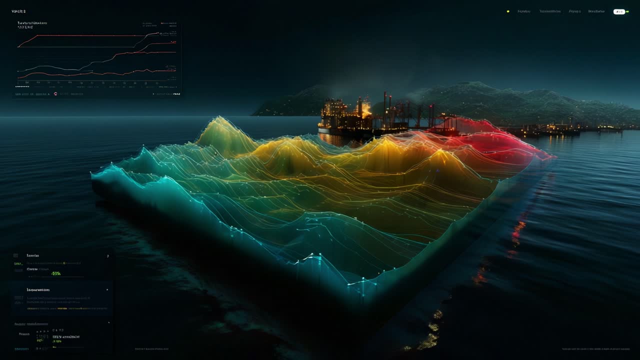 Visualizing Energy Patterns: A Stunning Representation of Data Waves Reflecting Environmental Changes Near an Offshore Platform in a Captivating Oceanic Landscape