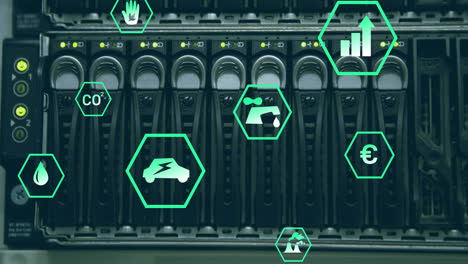 animation of falling icons over server room