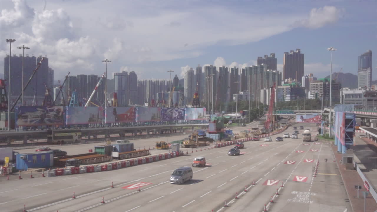 Busy Highway and Cityscape in Hong Kong