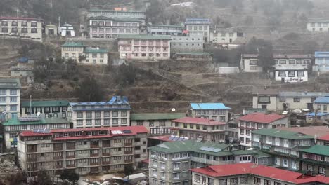 a panning view of the small town of namche bazaar in the himalaya mountains of nepal