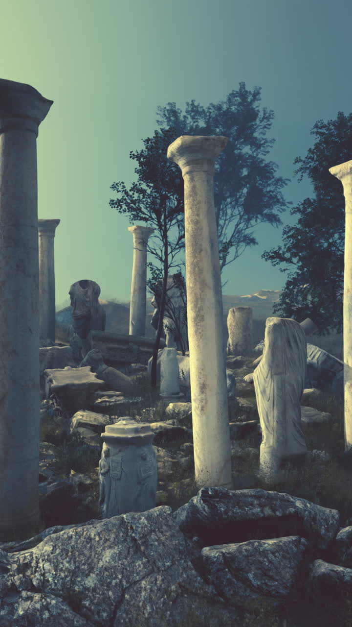 돌로 된 기둥 을 가진 고대 폐허