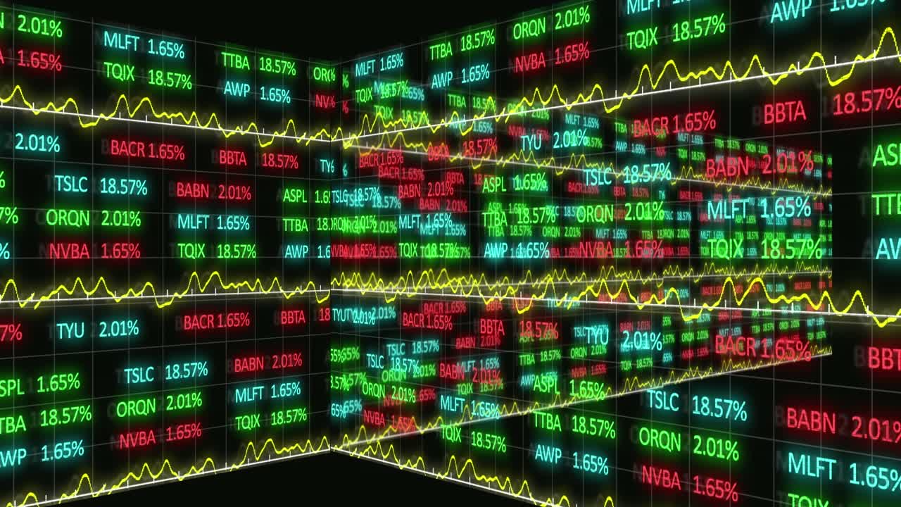 Animatie van de verwerking van financiële gegevens en statistieken over Amerikaanse dollarbankbiljetten