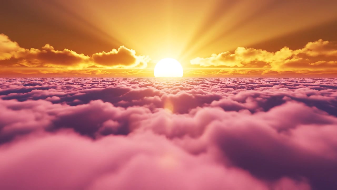 Sole dorato che sorge su un vasto mare di nuvole viola