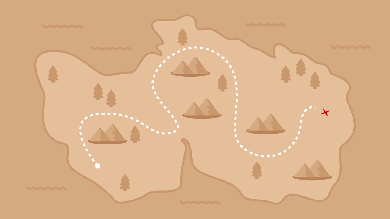 Cartoon Treasure Map with Dotted Path Leading to X Mark