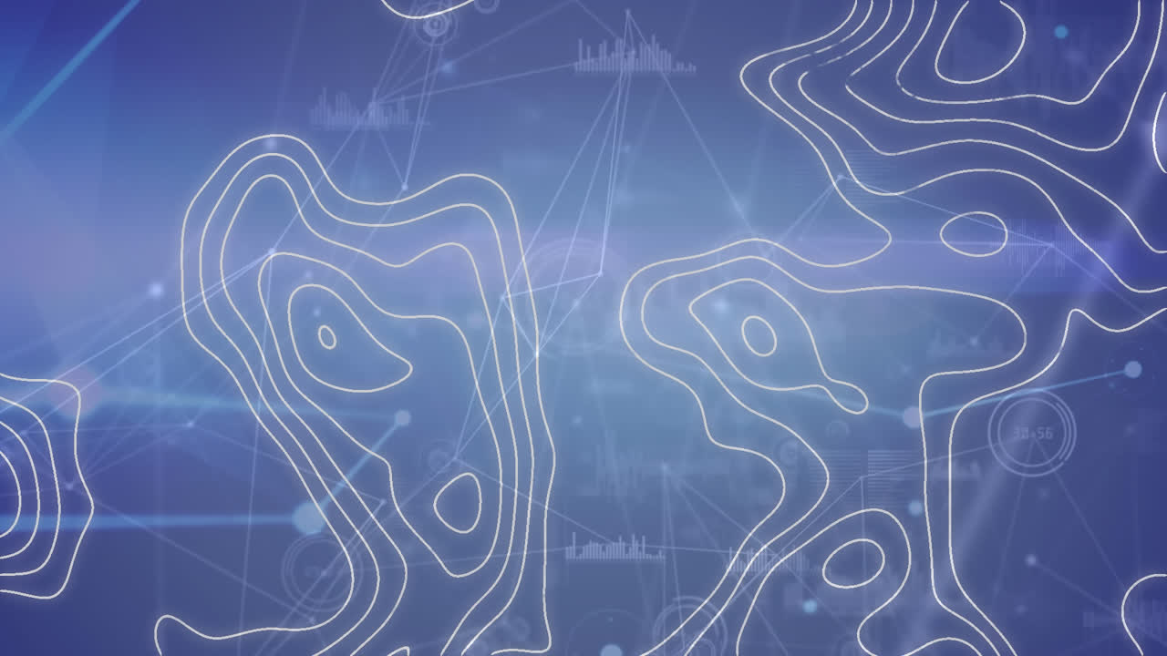 animación de isohypses a través de una red de conexiones y procesamiento de datos en fondo gris