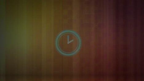 Animation-of-clock-over-shadowed-yellow,-orange-and-red-lines